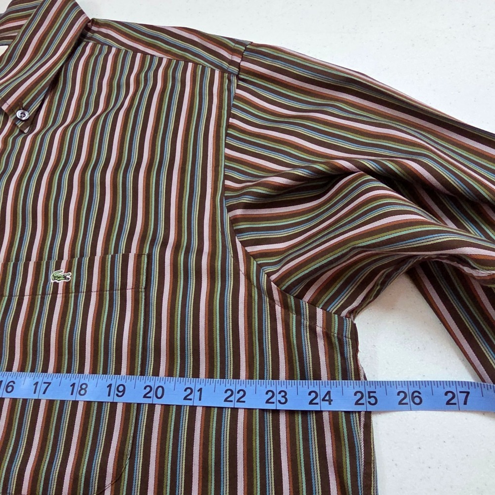 Lacoste Mens Brown Multi Color Striped Long Sleeve Button Down Shirt Size 45 XL - Picture 7 of 10